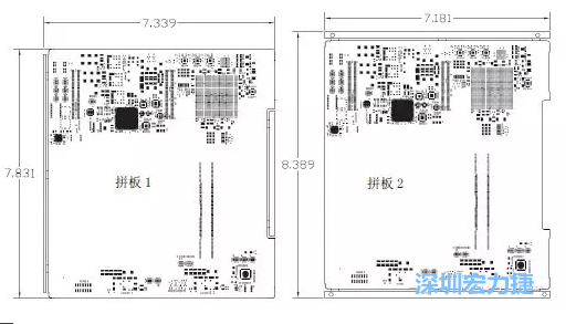 如圖11所示在兩種拼板中PCB單元的邊條位置不同，拼板1中邊條在長(zhǎng)邊方向，而拼板2中邊條在短邊方向-深圳宏力捷
